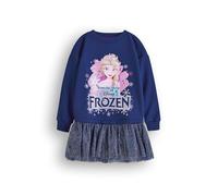 Disney Vestido de suéter para niñas Frozen | Sudadera Princesa Elsa para niños con Falda de Tul Brillante en Azul Marino |Mercancía Regalo Niños