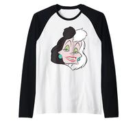 Disney Villains Cruella De Vil Fashionable Big Face Costume Camiseta Manga Raglan
