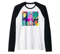 Disney Villains Group Retro Color Grid Collage Camiseta Manga Raglan