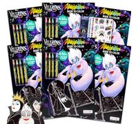 Disney Villains - Juego de 6 libros para colorear de cumpleaños con Úrsula, Maléfica, Cruella de Vil, más tatuajes, recuerdos de fiesta de villanos de Disney para niños