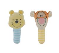 Disney Winnie The Pooh and Tigger - Juego de 2 sonajeros de felpa suave y acogedor, sonajero integrado para estimulación sensorial, colores vibrantes y detalles intrincados