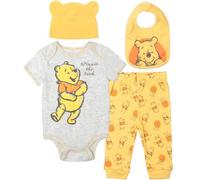 Disney Winnie The Pooh Baby Boys Girls Layette Set: Bodysuit Pants Bib Hat 0-3 Months Yellow