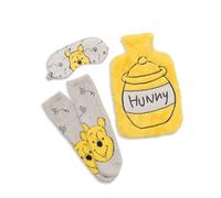 Disney Winnie The Pooh - Botella de agua caliente amarilla | Material suave y esponjoso con máscara de ojos y calcetines | Esenciales para relajarse y dormir para adultos | Winnie The Pooh Merch