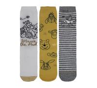 Disney Winnie the Pooh - Calcetines para mujer, 3 pares, caja de regalo, color blanco, amarillo y gris, talla única