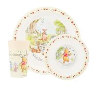 Disney Winnie the Pooh on a Picnic - Juego de vajilla infantil de polipropileno de 3 piezas, incluye plato, cuenco y vaso con Winnie the Pooh y sus amigos, apto para microondas y lavavajillas, para