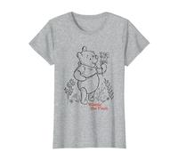 Disney Winnie the Pooh Vintage Wildflower Picking Camiseta, Mujer, Gris Jaspeado, XS
