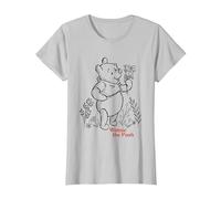 Disney Winnie the Pooh Vintage Wildflower Picking Camiseta, Mujer, Plata, XS