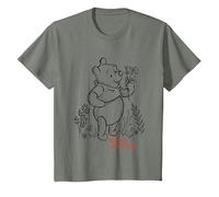 Disney Winnie the Pooh Vintage Wildflower Picking Camiseta, Niños, Verde militar jaspeado, 12 años
