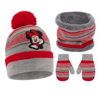Disney Winter Hat, Scarf, and Kids Gloves Mittens, Minnie Mouse Baby Beanie for Girls, Grey/Red, Toddler 2-4