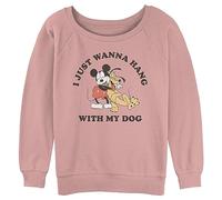 Disney Women's Classic Mickey Dog Fill Lover Junior's Raglan Pullover with Coverstitch, Desert Pink, Small