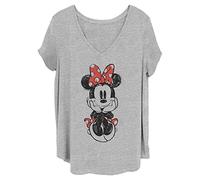 Disney Women's Classic Mickey Sitting Minnie Sketch Junior's Plus Short Sleeve Tee Shirt, Heather Grey, 2X