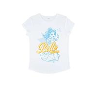 Disney Women's Princesses-Belle Pop Organic Rolld Sleeve - Camiseta de Manga Corta (Talla S), Color Blanco, Blanco, S