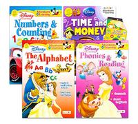 Disney Workbooks Super Set Kindergarten First Grade -- Bundle of 4 Workbooks with Reward Stickers (Disney Alphabet, Reading, Time, Money, Phonics, and More)