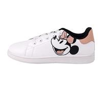 Zapatillas de Minnie Mouse - Color Blanco, Rosa y Negro - Talla 34 - Cierre con Cordones - Zapatillas Deportivas de Poliéster y Suela de PVC - Producto Original Diseñado en España