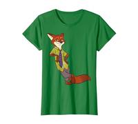 Disney Zootopia Cool Fox Nick Wilde Leaning Camiseta, Mujer, Verde Kelly, S