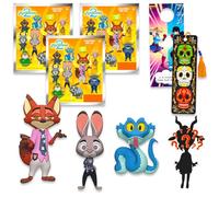 Disney Zootopia - Juego de bolsas ciegas para recuerdos de fiesta, paquete con 3 figuras de llavero, marcapáginas, más | Zootopia 2 clips para bolsas para niños, niñas