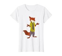Disney Zootopia Nick Wilde Vintage Foxy Silhouette Portrait Camiseta, Mujer, Blanco, M