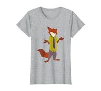 Disney Zootopia Nick Wilde Vintage Foxy Silhouette Portrait Camiseta, Mujer, Gris Jaspeado, S