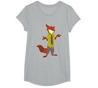 Disney Zootopia Nick Wilde Vintage Foxy Silhouette Portrait Camiseta, Niñas, Gris Jaspeado, S