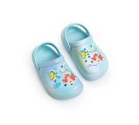 Disney Zuecos de Ariel de La Sirenita para niñas, Color Azul Claro | Zuecos Planos ventilados con Tira Trasera | Plantilla Moldeada y dijes de Ariel y Flounder