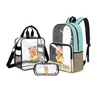 DISNIMO Mochila transparente para niños de 8 a 12 años, bolsa de libros aprobada para estadio de 28 L, juego de 3 piezas, mochila transparente de PVC, Anillo de natación Capybara, One Size, Mochila