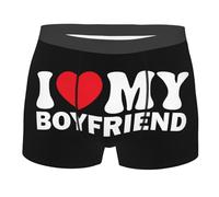 DISNIMOO Calzoncillos tipo bóxer con texto en inglés "I Love My Hot Boyfriend", para el día de San Valentín, para hombre, Negro, M