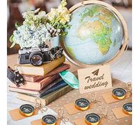 DISOK - Brújula Vintage + Tarjeta Kraft. Originales detalles vintage y retro para bodas, bautizos, comuniones, fiestas, eventos. (10)