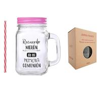 DISOK - Jarra Cristal con Caña Recuerdo Molón Color Rosa en Caja Blanca - Jarras con Frases, Tazas Originales para Detalles, Recuerdos y Regalos de Comuniones (1)