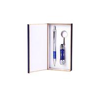 DISOK Lote de 20 Set Bolígrafo + Llavero Linterna en Caja de Madera AZUL - Estuches sets bolígrafos Bodas Hombres