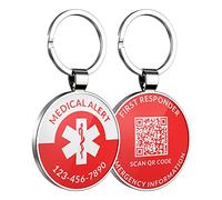 DISONCARE llavero de alerta médica personalizado,QR Meical ID etiquetas, diabético tipo 1 etiqueta de alerta,QR dirige al perfil en línea ahorrándose más información | Modiable