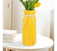 Disoza 24x10x10cm Jarrones de Mesa Decoracion de Ceramica Moderna Jarron Vintage Amarillo para Flores de Hierba de La Pampa Flores Secas Flores Amarillas Florero Jarrones para Boda Tulipan Jarron