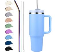 Disoza 40 OZ Azul Claro Vasos con Tapa y Pajita Taza Termo Cafe Para Llevar Botella Termica Vaso Termico Taza Termica Termo con Pajita Vaso Con Pajita Termo Bebe Vaso Termo de Agua Fria