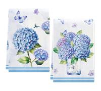Disoza Paños de Cocina de Microfibra «Hortensia Azul», 60 x 40 cm, paños de Cocina de algodón para hostelería, 2 Unidades, paños de Secado para el hogar, paño de Cocina, Toalla, Organizador de Cocina