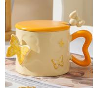 Disoza Taza de café naranja de 350 ml, de porcelana, dulces, regalos para mujeres, para cumpleaños, taza de té, taza de café, taza de cerámica, yoga, regalo de cumpleaños, taza de primavera, bonita