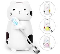 Disoza Taza De Gato Con Tapa Taza De Gato 3d Taza De Café 400 Ml Decoración Gato Regalo Taza De Té De Cerámica Con Cuchara De Té Café Taza De Navidad Regalo De Cumpleaños Para Las Mujeres Novia