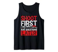 Disparo de arcilla Dispara primero Haga preguntas más tarde Skeet Shooter Camiseta sin Mangas