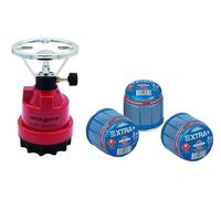 DISPAU - Hornillo de Camping Portátil con 3 Cartuchos de Gaz Butano 190g Cocina de Exterior para Acampada, Playa y Montaña (Q Camping Gas + 3 190g Gas)