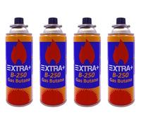 DISPAU Pack de 4 Cartuchos de Gas Butano Modelo B-250 QBAK | Recambio Gas Propano para Cocina Portátil, Hornillo, Soplete, Soldador, Camping | Cartucho desechable con válvula de Seguridad