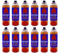 DISPAU Pack de Cartuchos de Gas Butano 220g, 100% Butano Puro, para Hornillos, Quemadores y Cocinas Portátiles, con Válvula de Seguridad (12 BOMBONAS)