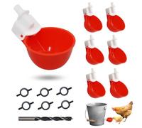 Dispensador automático de agua de pollo, 6 unidades, taza de agua de pollo con taladro, bebedor automático de aves de corral para pollo, pato, pavo, paloma, ganso y pájaro