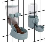 Dispensador automático de alimentos y agua para colgar, sistema de alimentación de jaula para mascotas, alimentador de alimentos de 1 litro con botella de agua de 17 onzas, configuración ideal para