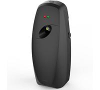 Dispensador automático de ambientador en aerosol, montado en la pared o de pie, temporizador ajustable, negro, 22 cm de altura, funciona con pilas, compatible con latas de aerosol estándar