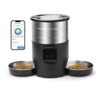 Dispensador automático de croquetas de gato con 2 cuencos, función de voz de 10 s, 2,4 GHz, dispensador de croquetas de gato de acero inoxidable, cuenco C-Hat automático para pequeño/mediano (APP)