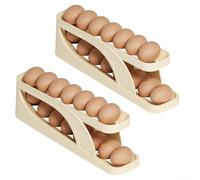 Dispensador automático de huevos, estilo deslizante de doble capa de gran capacidad para refrigerador, diseño de caja de almacenamiento, capacidad para 24 huevos, blanco (2 piezas)