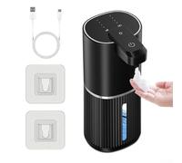 Dispensador automático de jabón alimentado por USB con batería recargable de 1200 mAh, carcasa impermeable IPX5 y dispensación ajustable para cocinas y baños (espuma-negro)