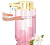 Dispensador automático de jabón de vidrio sin contacto de 300 ml, dispensador de jabón líquido acanalado manos libres recargable con bomba de sensor eléctrico, botella de jabón recargable para baño,
