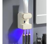 Dispensador automático de pasta de dientes Lwxjjer, distribuidor de pasta de dientes montado en la pared con esterilización UV, 3 ranuras para pasta de dientes