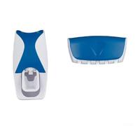 Dispensador automático de pasta de dientes y soporte de cepillo de dientes montado en la pared para baño, organizador de plástico con diseño elegante en color negro para una instalación rápida y uso