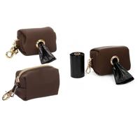 Dispensador bolsas caca perro - Mirko Marrón Oscuro - PU - con cremallera y mosquetón - resistente y práctico - incluye 1 rollo con 20 bolsas (220 x 320 mm) - Flamingo
