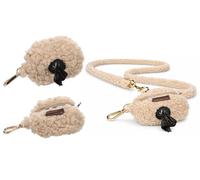 dispensador Bolsas Caca Perro - Pookie Beige - Forro Polar - con Cremallera y mosquetón Dorado - práctico y Elegante - Incluye 1 Rollo con 20 Bolsas (220 x 320 mm) - Flamingo